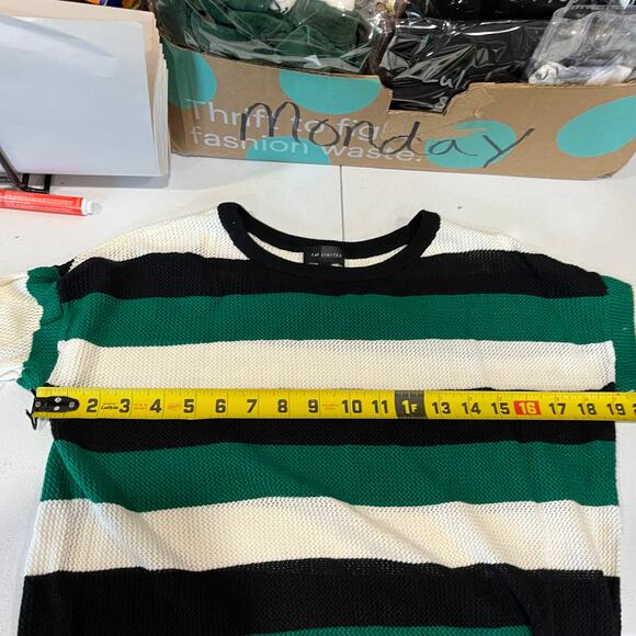 The Limited Green Black White Stripe Open Knit Sweater Womens Size Small - Picture 5 of 6